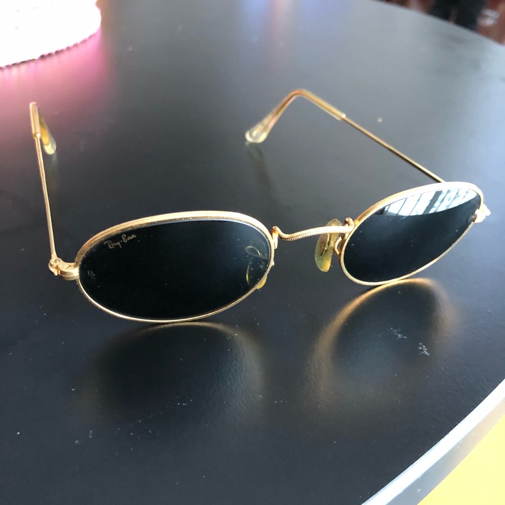 Vintage Bausch & Lomb Ray-Ban Gold Tone Oval Green Shade Sunglasses - Picture 13 of 15